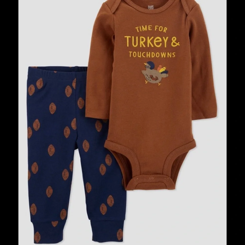 NWT 3M boy girl carters thanksgiving touchdowns & Turkey outfit football layette - Picture 1 of 5